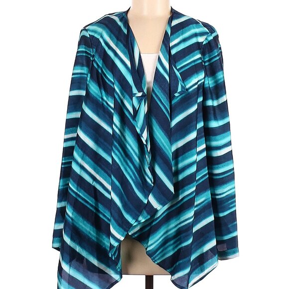 Designer Jones New York Multi Color Blue Striped Kimono Size Med - Picture 1 of 6